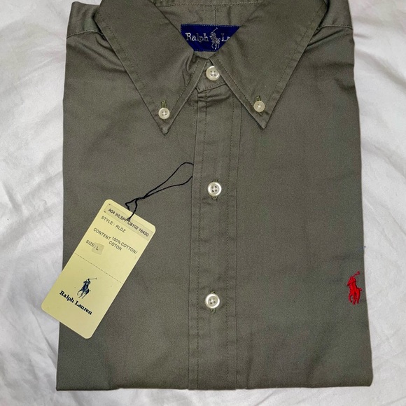 Ralph Lauren Men's Olive Button Down Shirt - Picture 5 of 9